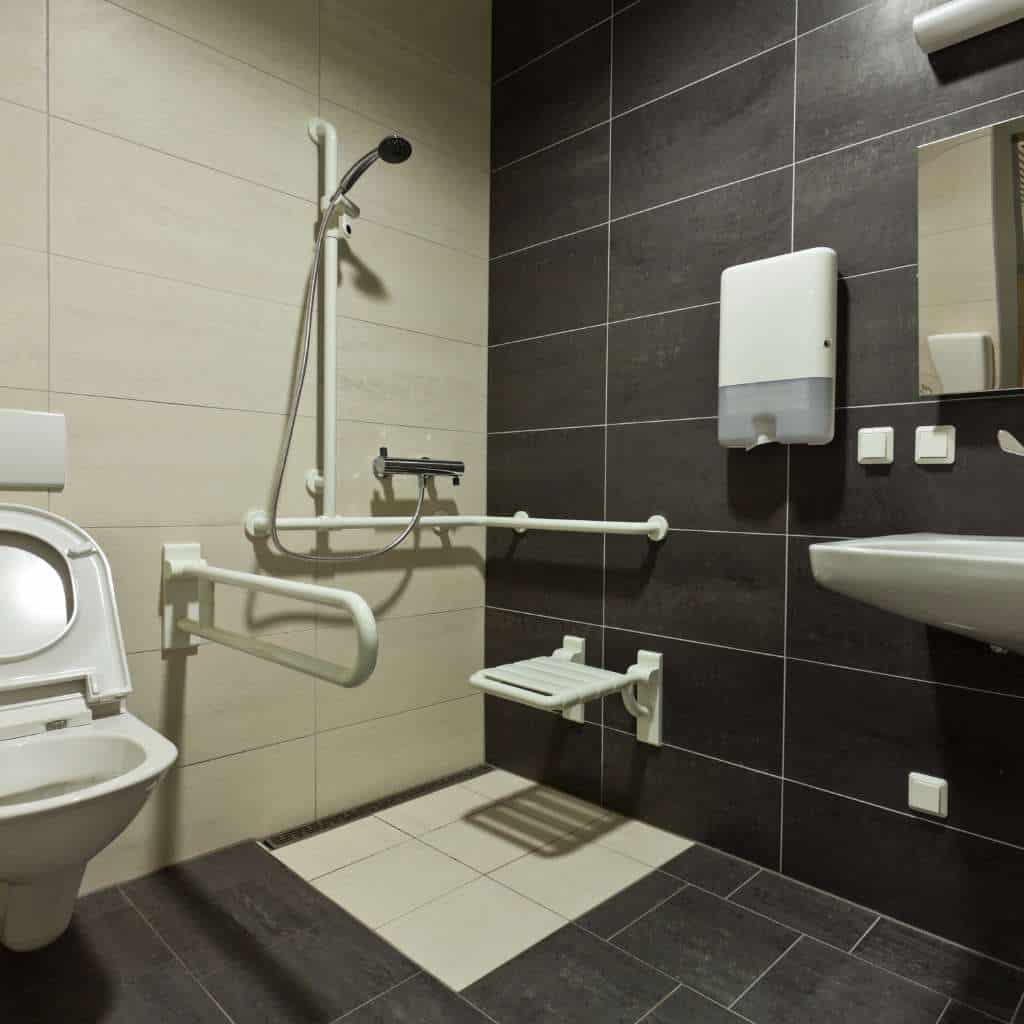 Accessible Toilet and Shower Stall Clearance California ADA Transfer Space