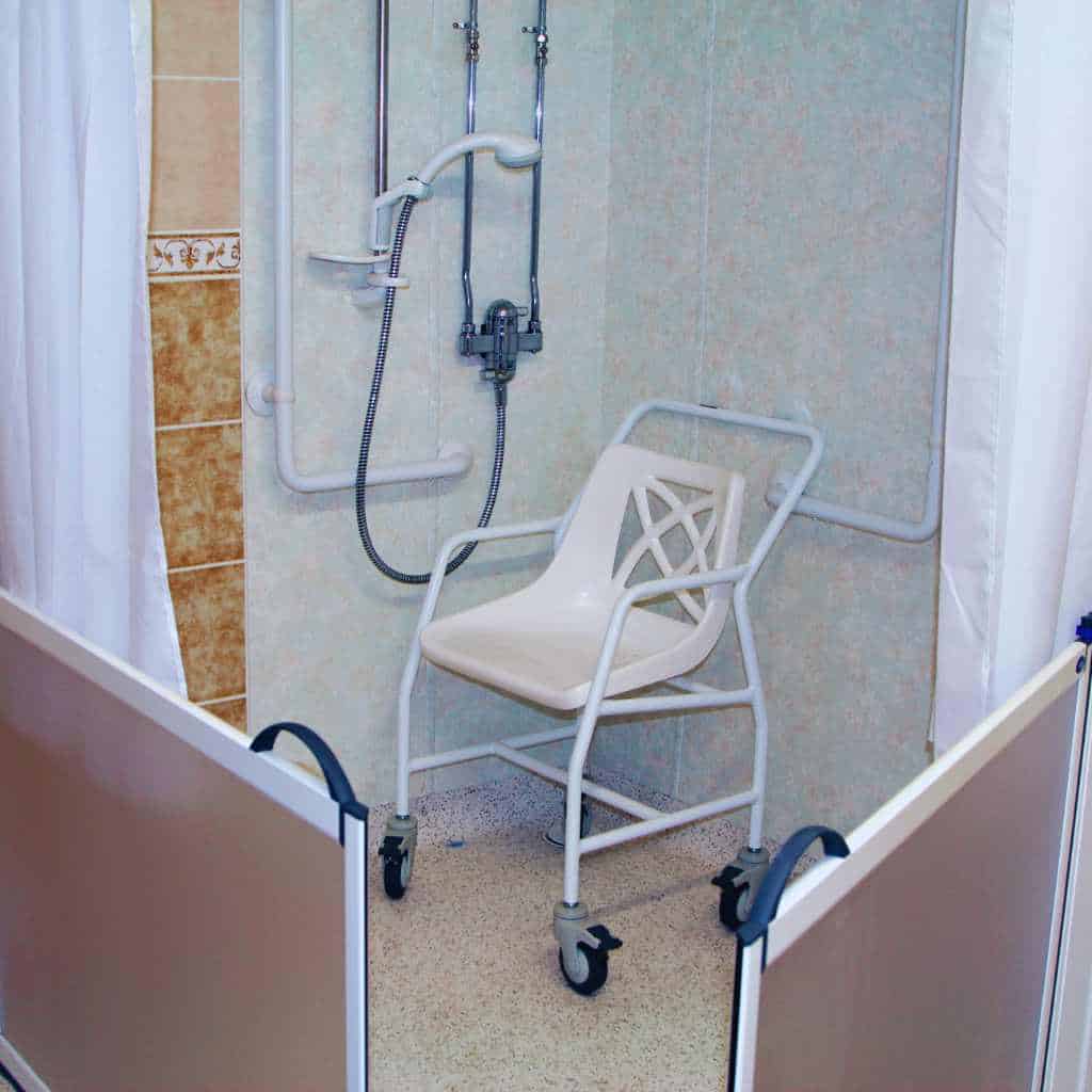 Transfer Shower With Folding Seat and Grab Bars in California Facility